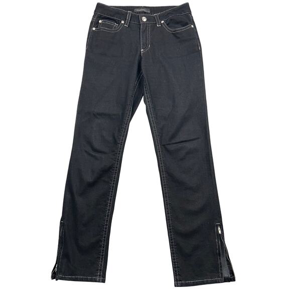 Y2K Vintage Cache Pants Black White Stitching Stretch Jeans Mid Rise 6 Hiphop - Picture 1 of 8